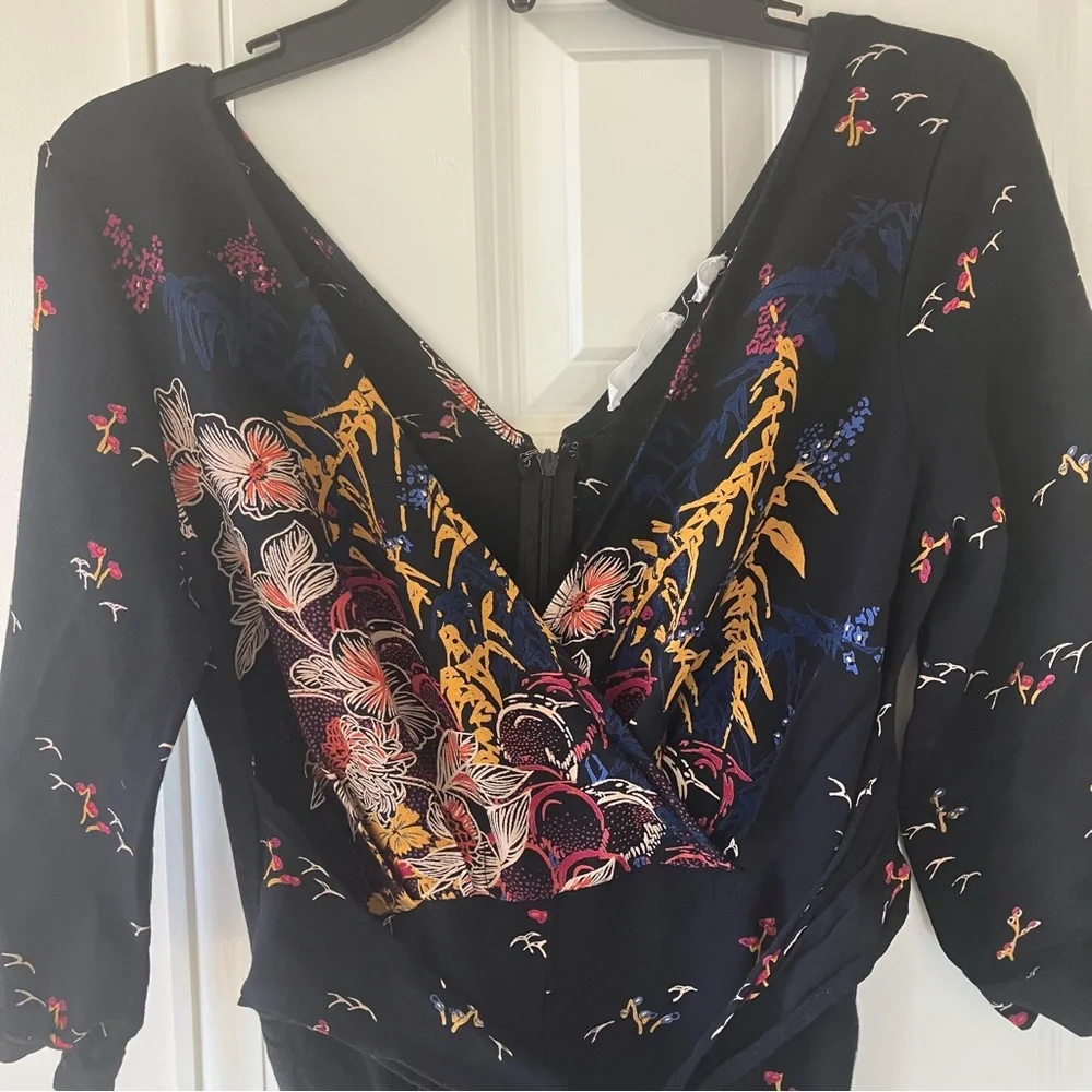 Anthropologie Feather Bone Nara Dark Floral Jumpsuit Sz 4 - Picture 4 of 13